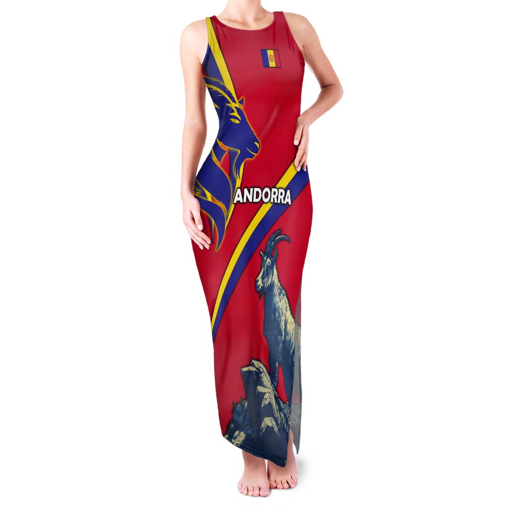 Andorra Tank Maxi Dress with Mountain Goat and Curved Stripe Design - Wonder Print Shop