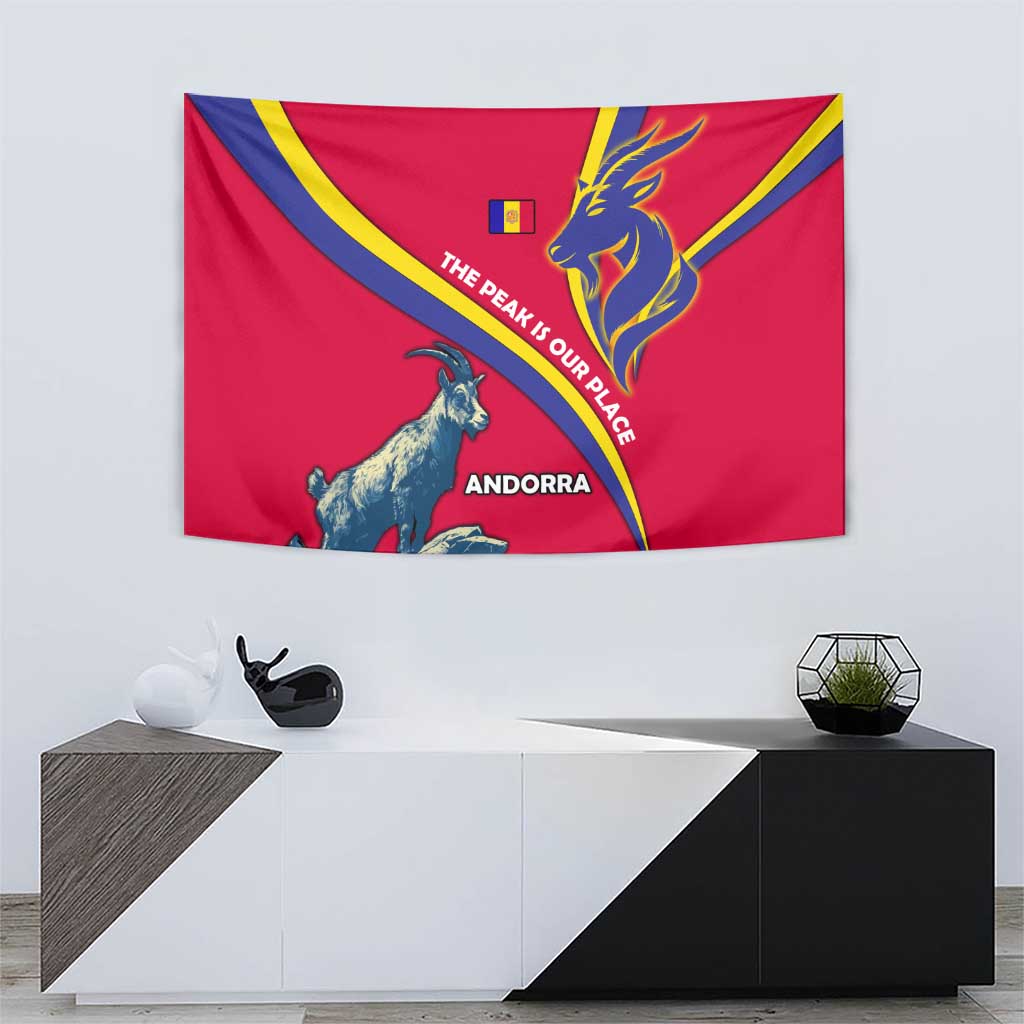 Andorra Tapestry with Mountain Goat and Curved Stripe Design - Wonder Print Shop