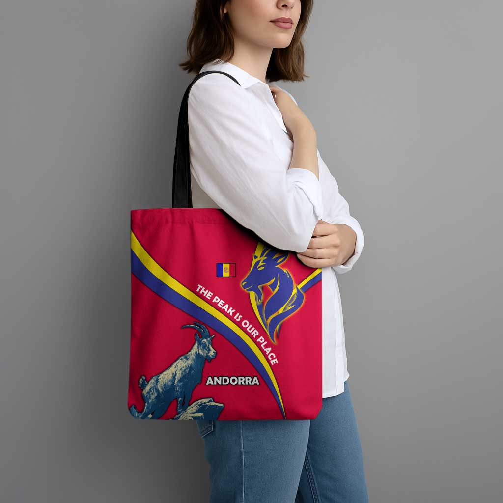 Andorra Tote Bag with Mountain Goat and Curved Stripe Design - Wonder Print Shop