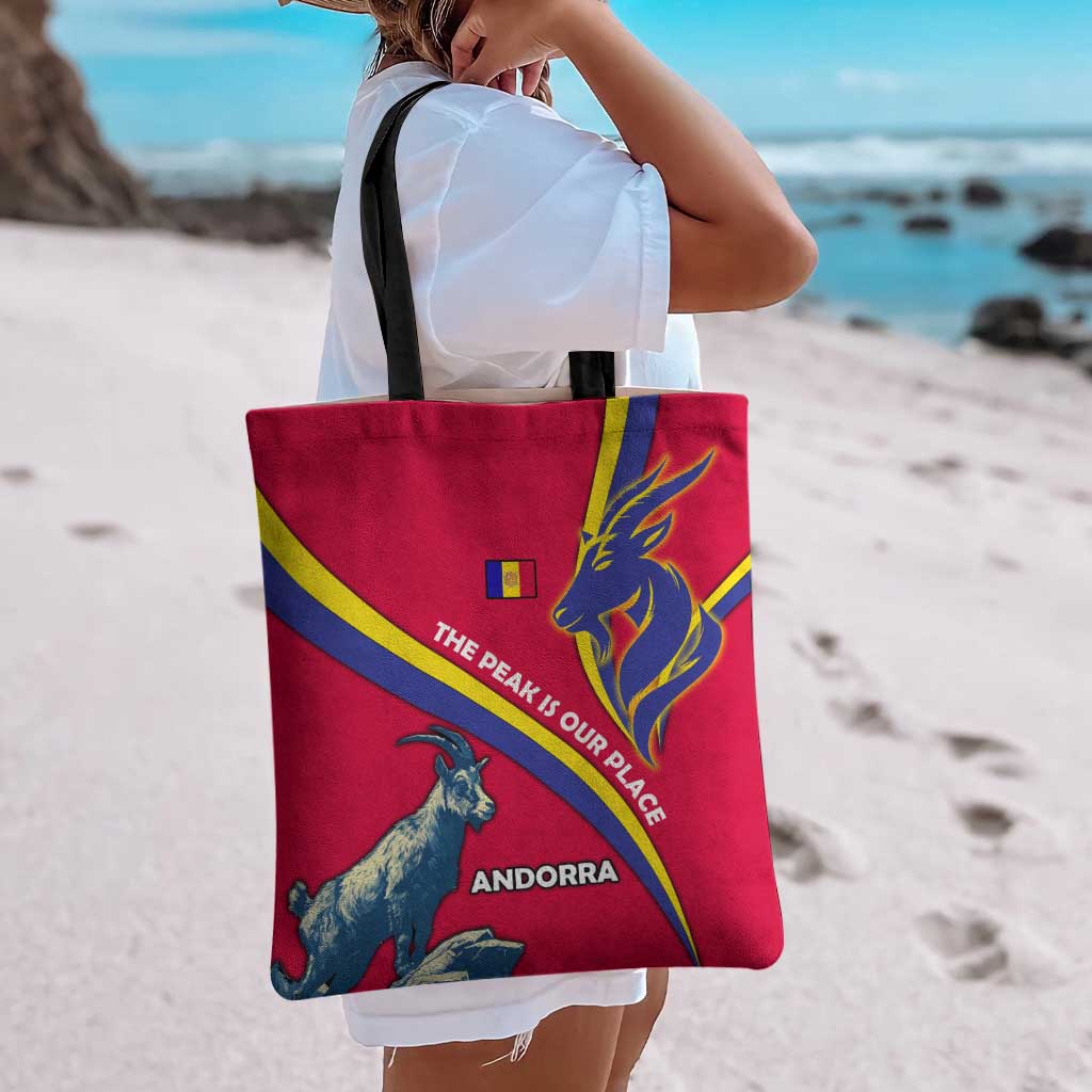 Andorra Tote Bag with Mountain Goat and Curved Stripe Design - Wonder Print Shop