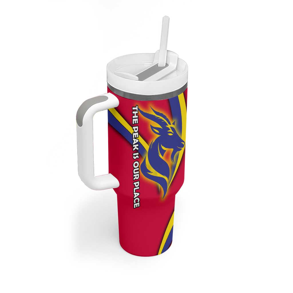 Andorra Tumbler With Handle with Mountain Goat and Curved Stripe Design - Wonder Print Shop