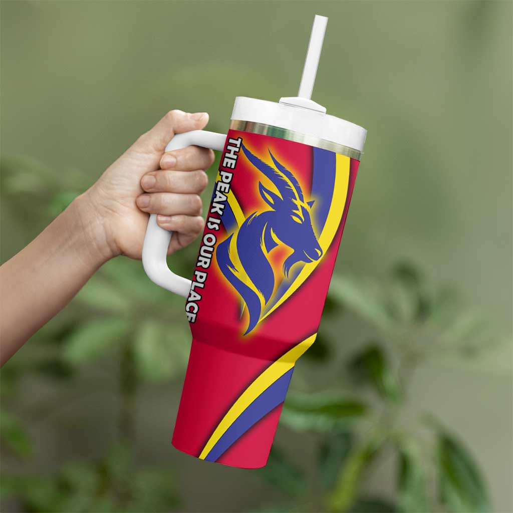 Andorra Tumbler With Handle with Mountain Goat and Curved Stripe Design - Wonder Print Shop
