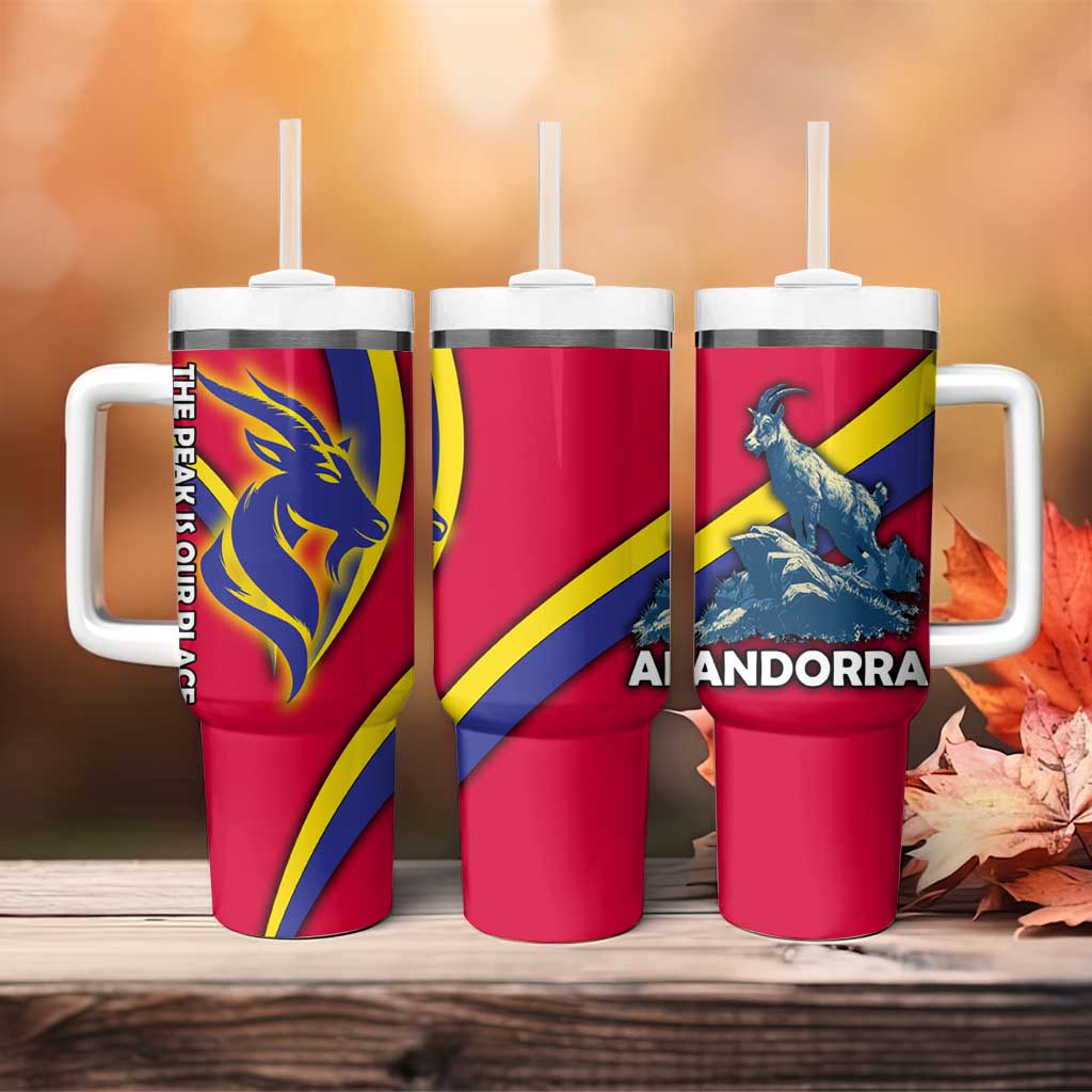 Andorra Tumbler With Handle with Mountain Goat and Curved Stripe Design - Wonder Print Shop