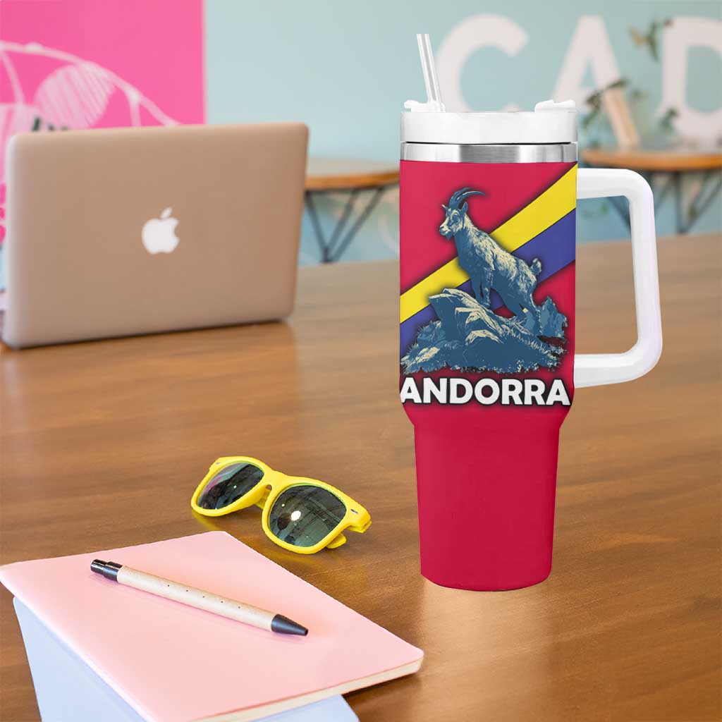Andorra Tumbler With Handle with Mountain Goat and Curved Stripe Design - Wonder Print Shop
