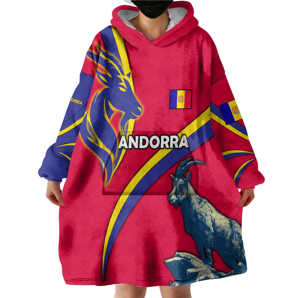 Andorra Wearable Blanket Hoodie with Mountain Goat and Curved Stripe Design - Wonder Print Shop