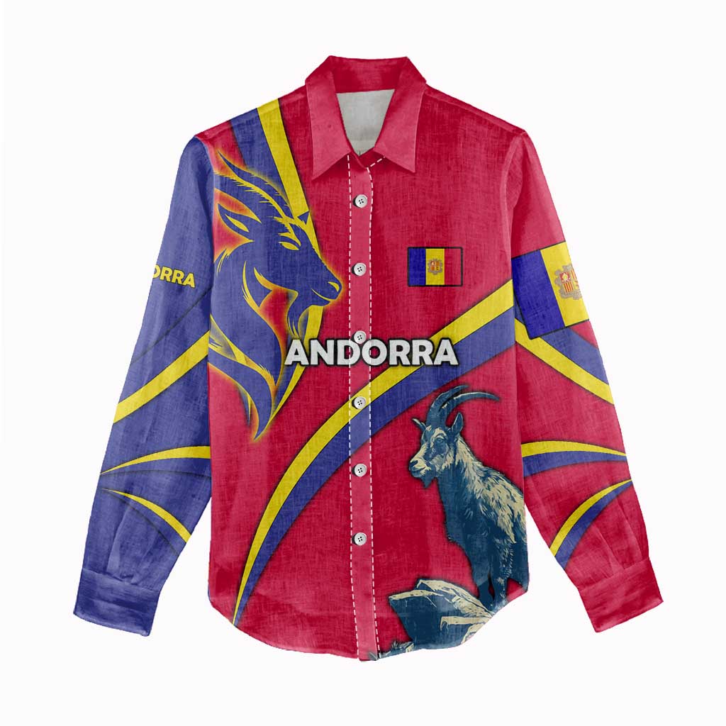 Andorra Women Casual Shirt with Mountain Goat and Curved Stripe Design - Wonder Print Shop