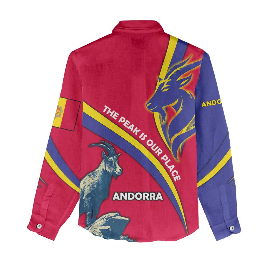Andorra Women Casual Shirt with Mountain Goat and Curved Stripe Design - Wonder Print Shop
