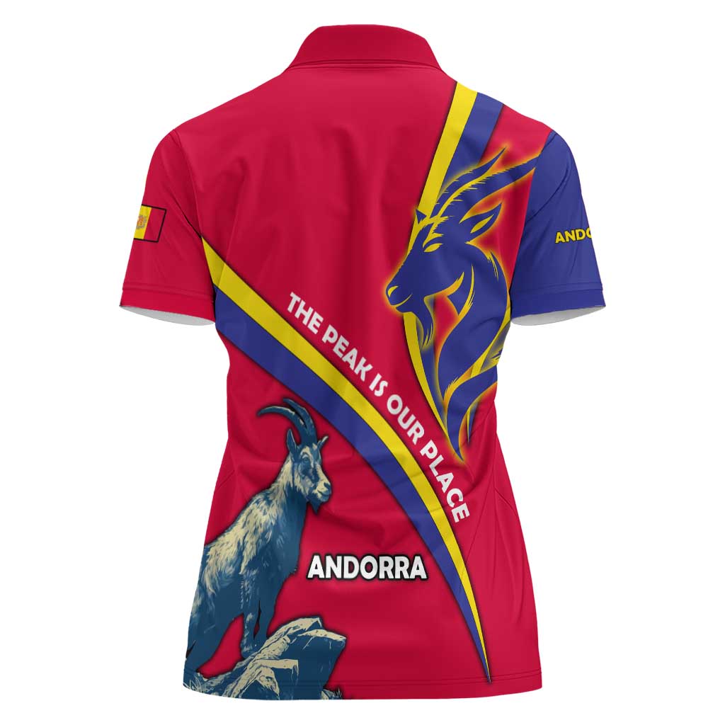 Andorra Women Polo Shirt with Mountain Goat and Curved Stripe Design - Wonder Print Shop