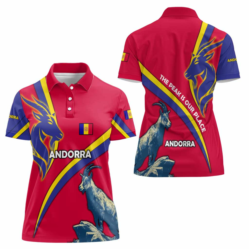 Andorra Women Polo Shirt with Mountain Goat and Curved Stripe Design - Wonder Print Shop