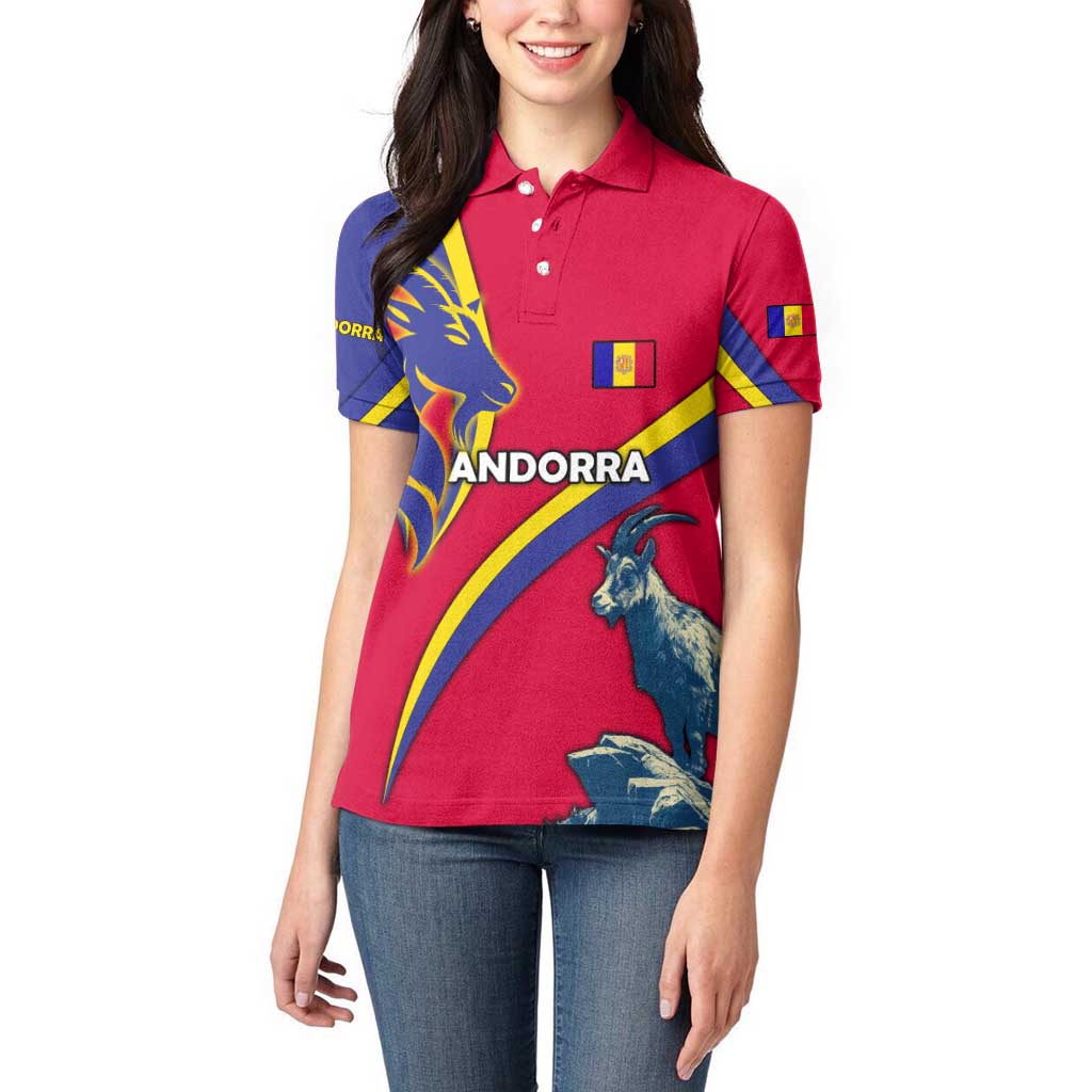 Andorra Women Polo Shirt with Mountain Goat and Curved Stripe Design - Wonder Print Shop