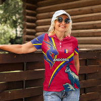 Andorra Women Polo Shirt with Mountain Goat and Curved Stripe Design - Wonder Print Shop