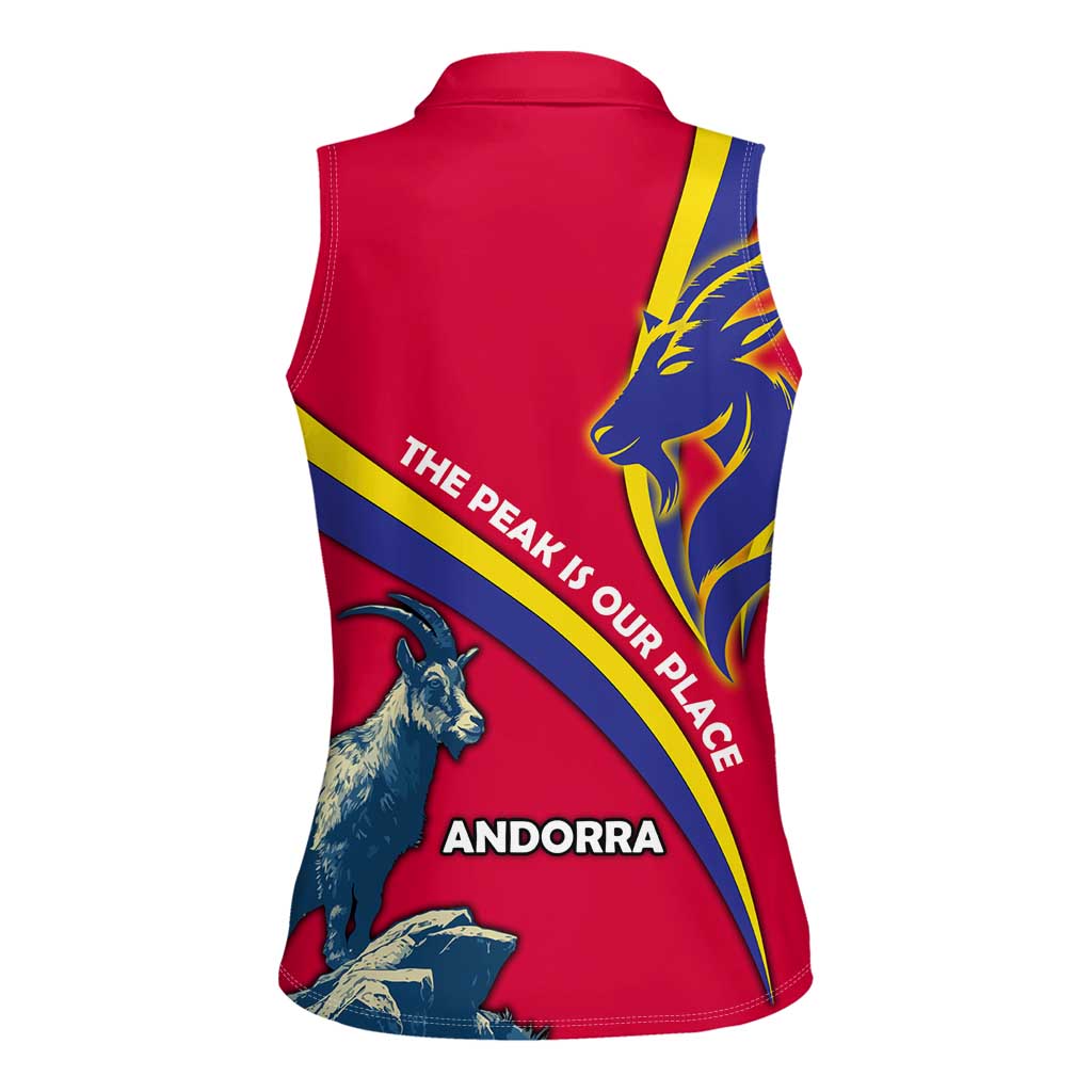 Andorra Women Sleeveless Polo Shirt with Mountain Goat and Curved Stripe Design - Wonder Print Shop