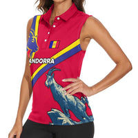 Andorra Women Sleeveless Polo Shirt with Mountain Goat and Curved Stripe Design - Wonder Print Shop