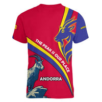 Andorra Women V-Neck T-Shirt with Mountain Goat and Curved Stripe Design - Wonder Print Shop