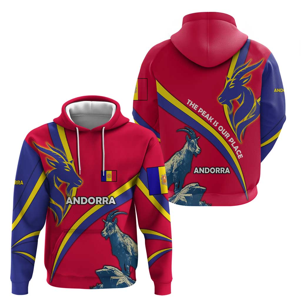 Andorra Zip Hoodie with Mountain Goat and Curved Stripe Design - Wonder Print Shop