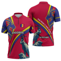 Andorra Zipper Polo Shirt with Mountain Goat and Curved Stripe Design - Wonder Print Shop