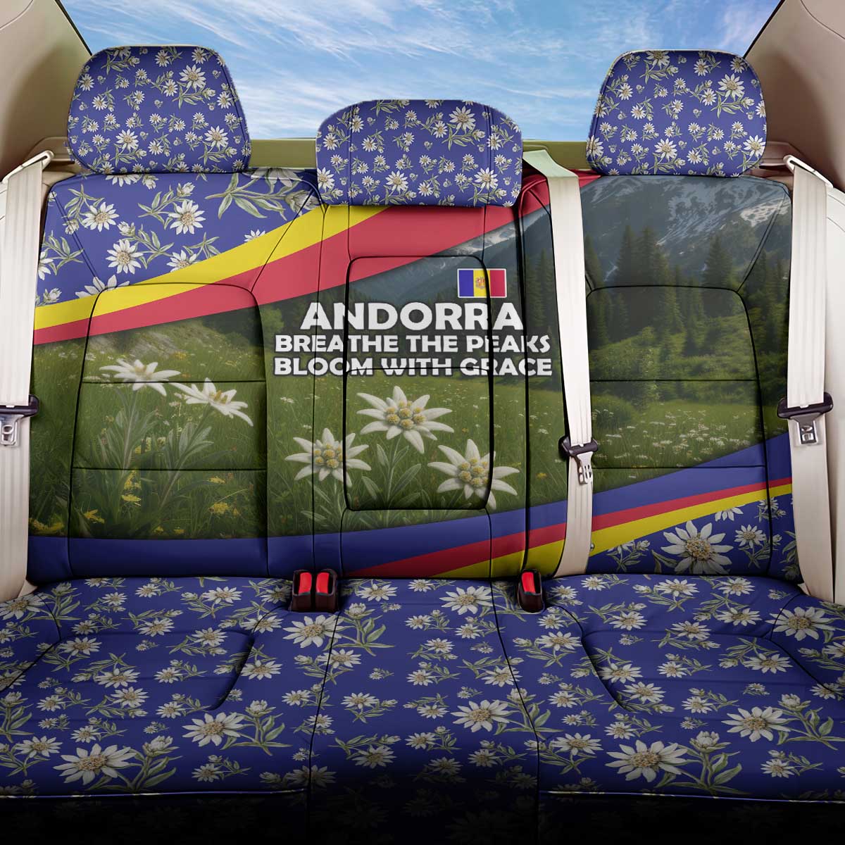 Andorra Back Car Seat Cover with Edelweiss Mountain Landscape Design - Wonder Print Shop