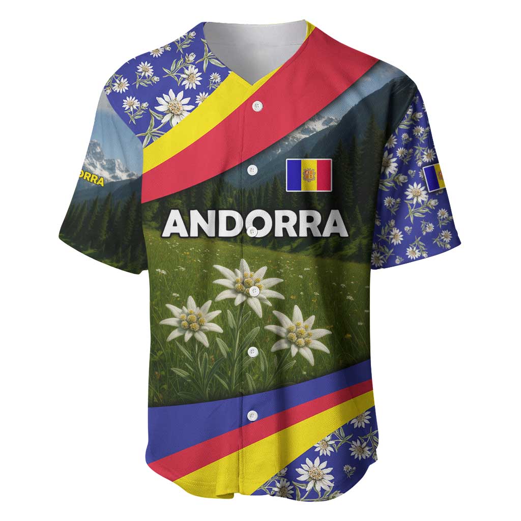 Andorra Baseball Jersey with Edelweiss Mountain Landscape Design - Wonder Print Shop