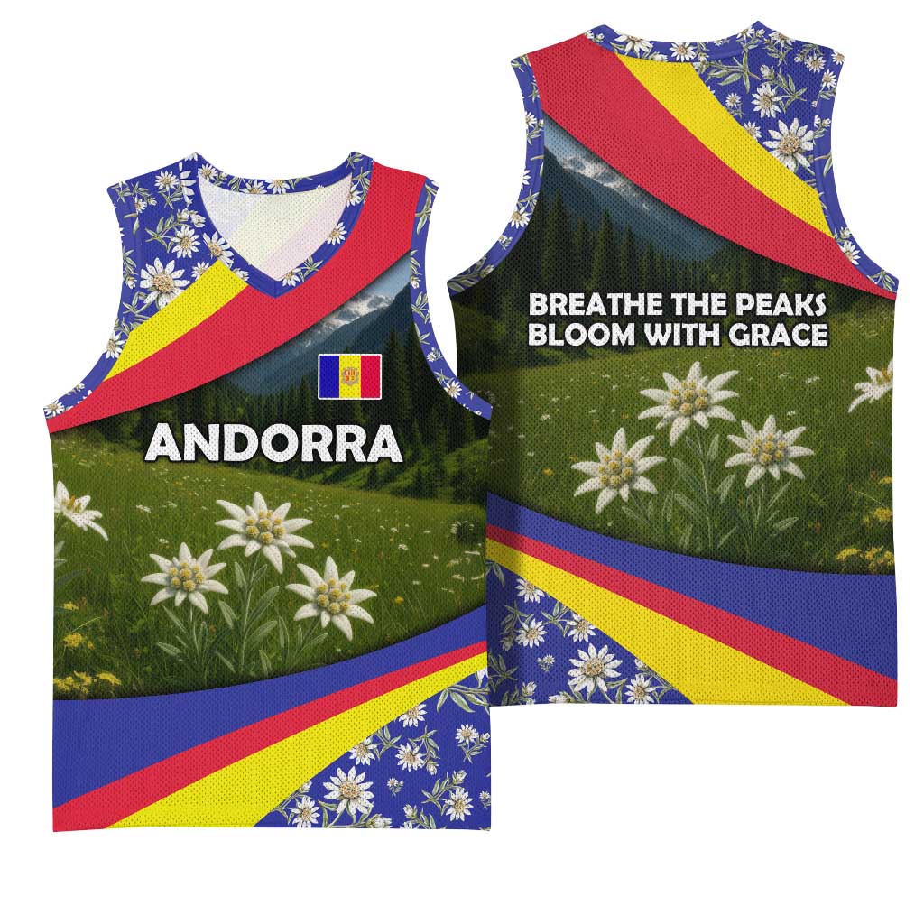 Andorra Basketball Jersey with Edelweiss Mountain Landscape Design - Wonder Print Shop