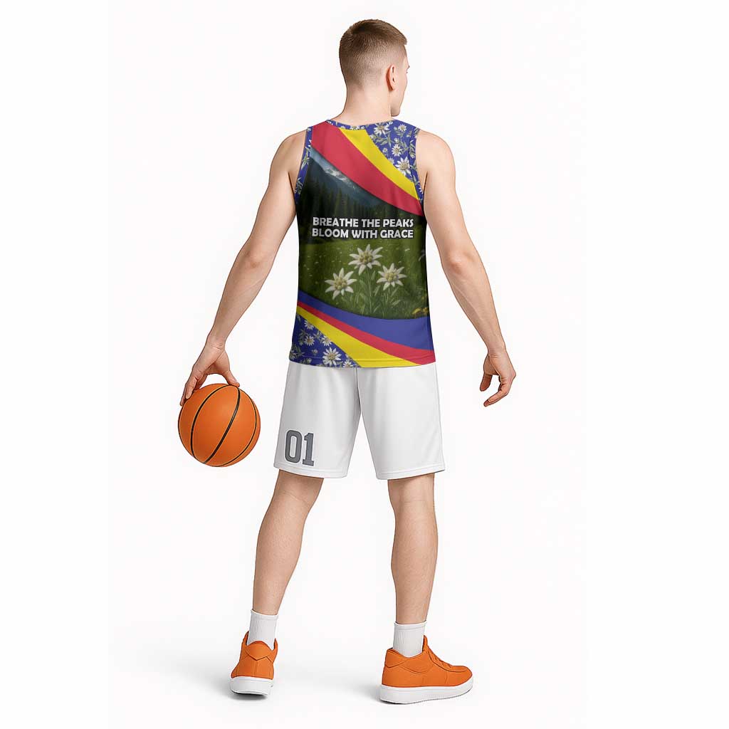 Andorra Basketball Jersey with Edelweiss Mountain Landscape Design - Wonder Print Shop