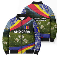 Andorra Bomber Puffer Jacket with Edelweiss Mountain Landscape Design - Wonder Print Shop