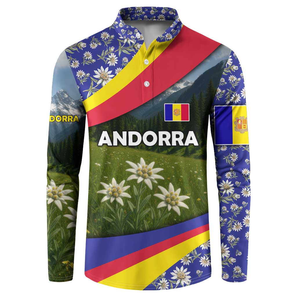 Andorra Button Sweatshirt with Edelweiss Mountain Landscape Design - Wonder Print Shop