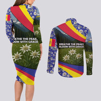 Andorra Couples Matching Long Sleeve Bodycon Dress and Long Sleeve Button Shirt with Edelweiss Mountain Landscape Design - Wonder Print Shop