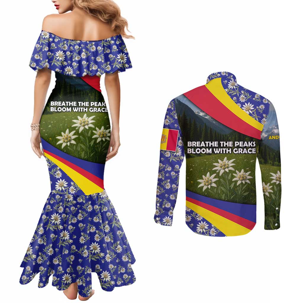 Andorra Couples Matching Mermaid Dress and Long Sleeve Button Shirt with Edelweiss Mountain Landscape Design - Wonder Print Shop