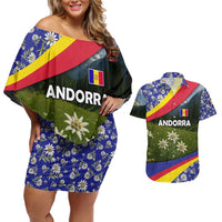 Andorra Couples Matching Off Shoulder Short Dress and Hawaiian Shirt with Edelweiss Mountain Landscape Design - Wonder Print Shop