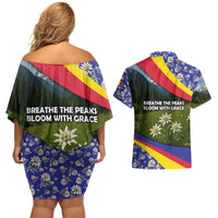 Andorra Couples Matching Off Shoulder Short Dress and Hawaiian Shirt with Edelweiss Mountain Landscape Design - Wonder Print Shop