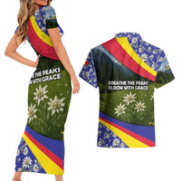 Andorra Couples Matching Short Sleeve Bodycon Dress and Hawaiian Shirt with Edelweiss Mountain Landscape Design - Wonder Print Shop