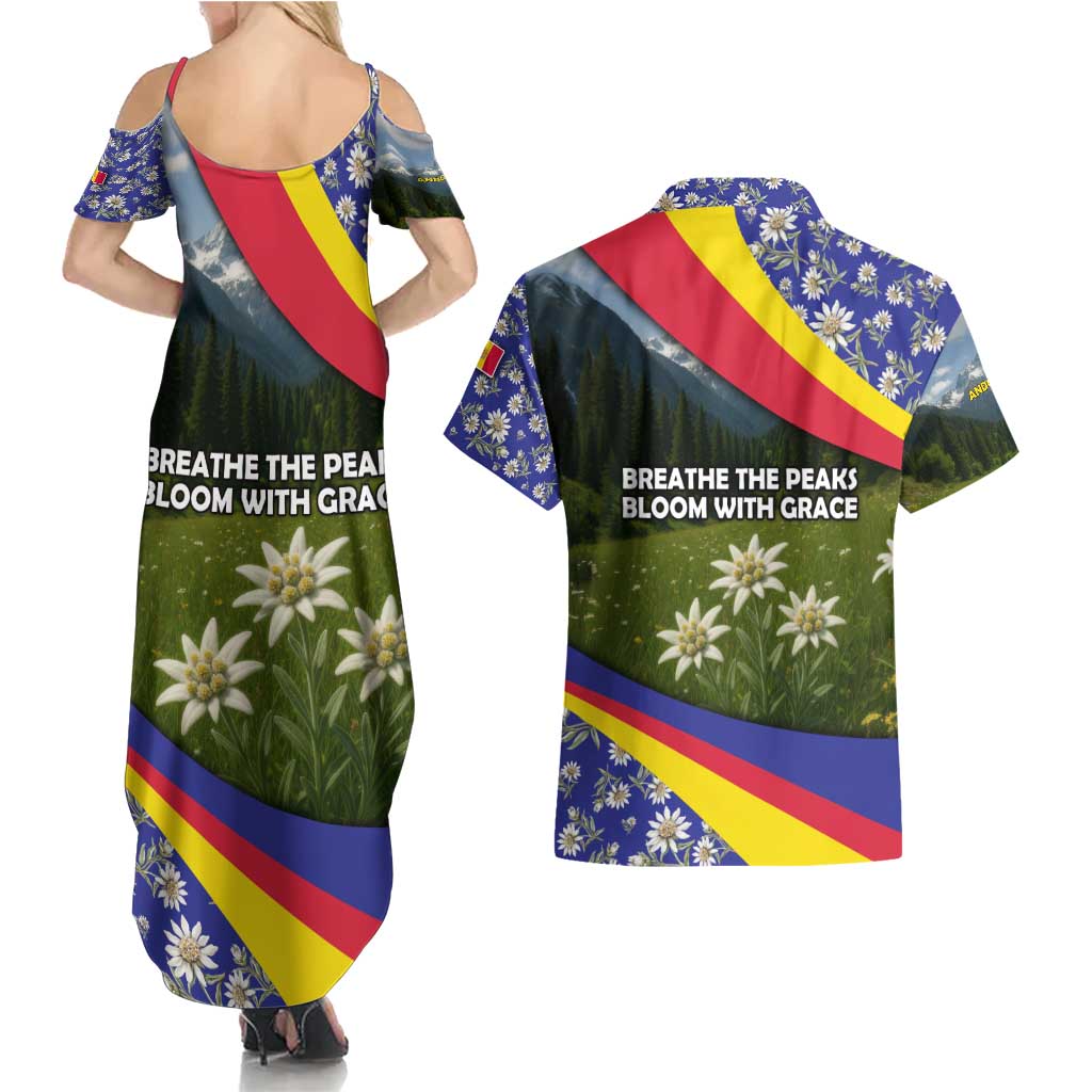 Andorra Couples Matching Summer Maxi Dress and Hawaiian Shirt with Edelweiss Mountain Landscape Design - Wonder Print Shop