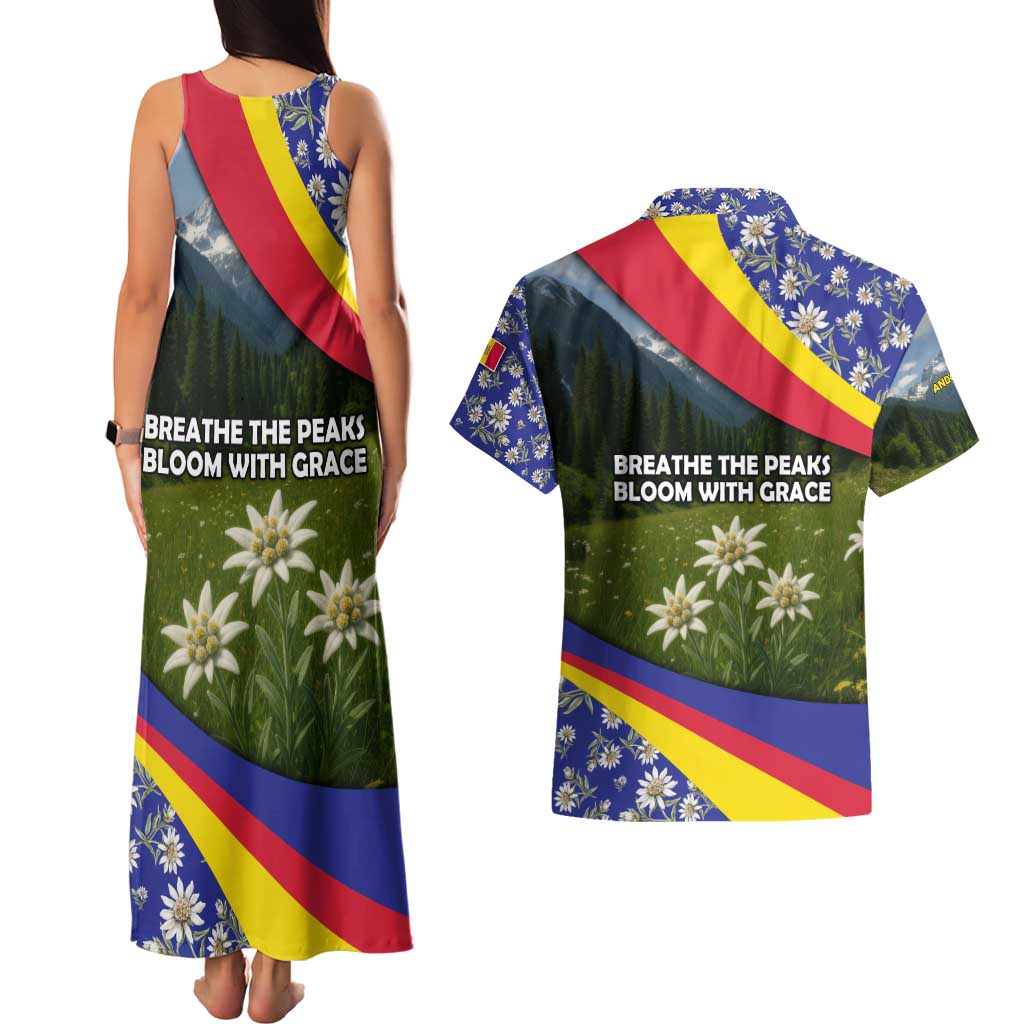 Andorra Couples Matching Tank Maxi Dress and Hawaiian Shirt with Edelweiss Mountain Landscape Design - Wonder Print Shop