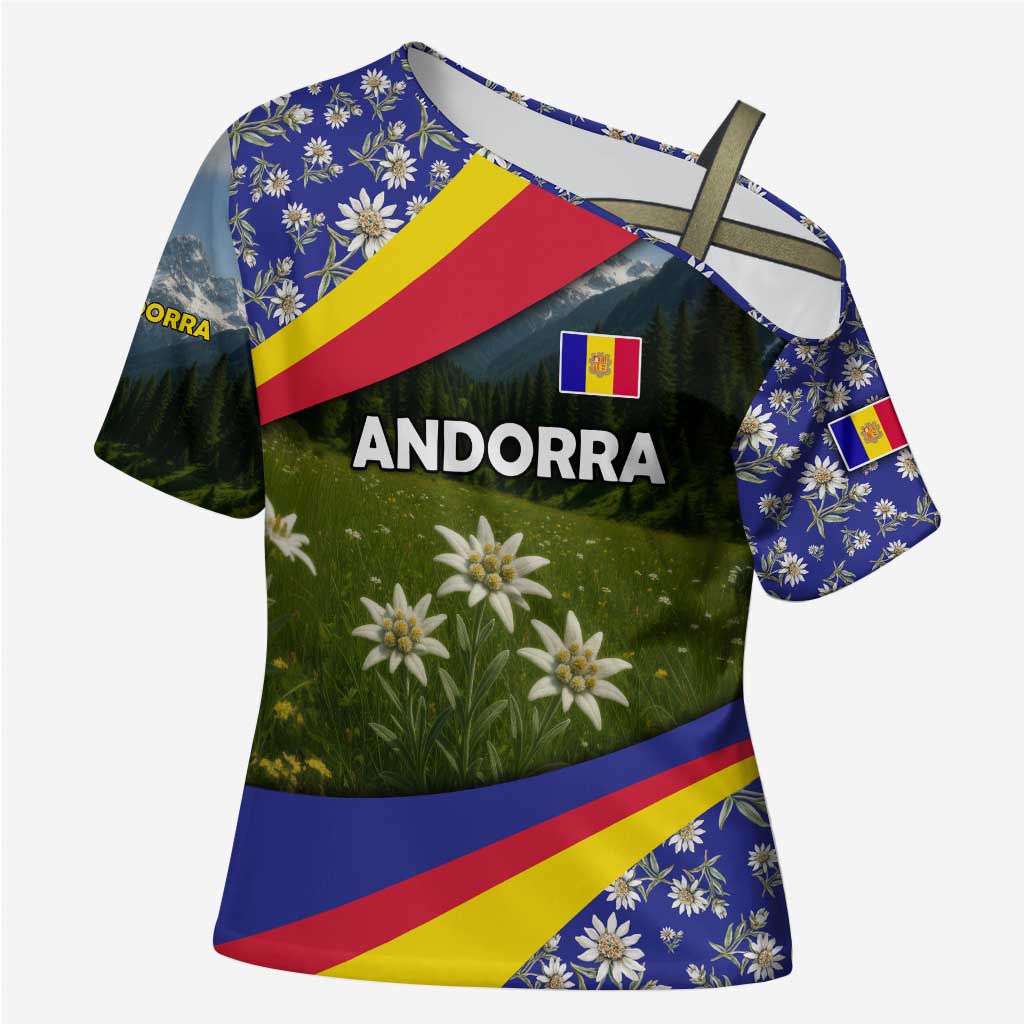 Andorra Cross Shoulder Shirt with Edelweiss Mountain Landscape Design - Wonder Print Shop