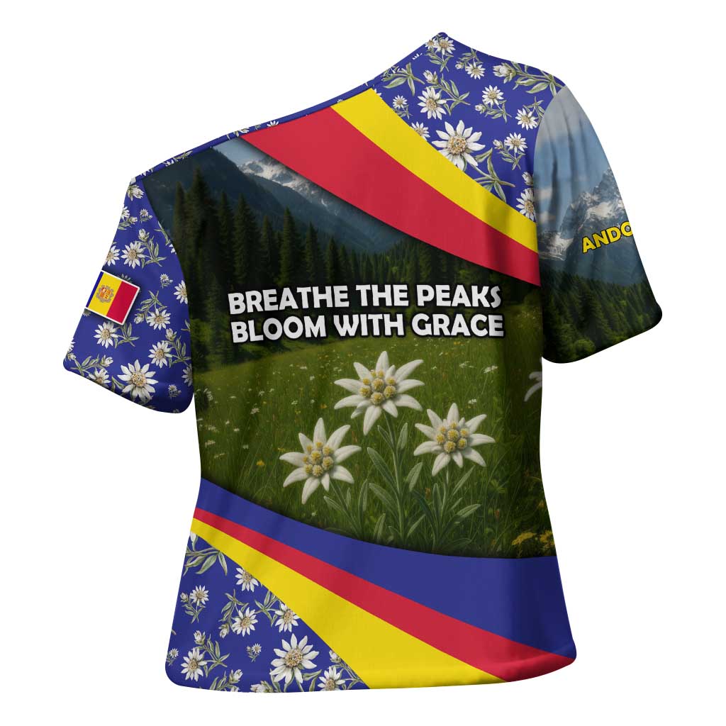 Andorra Cross Shoulder Shirt with Edelweiss Mountain Landscape Design - Wonder Print Shop