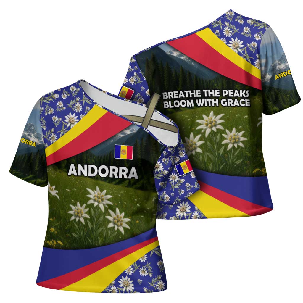 Andorra Cross Shoulder Shirt with Edelweiss Mountain Landscape Design - Wonder Print Shop