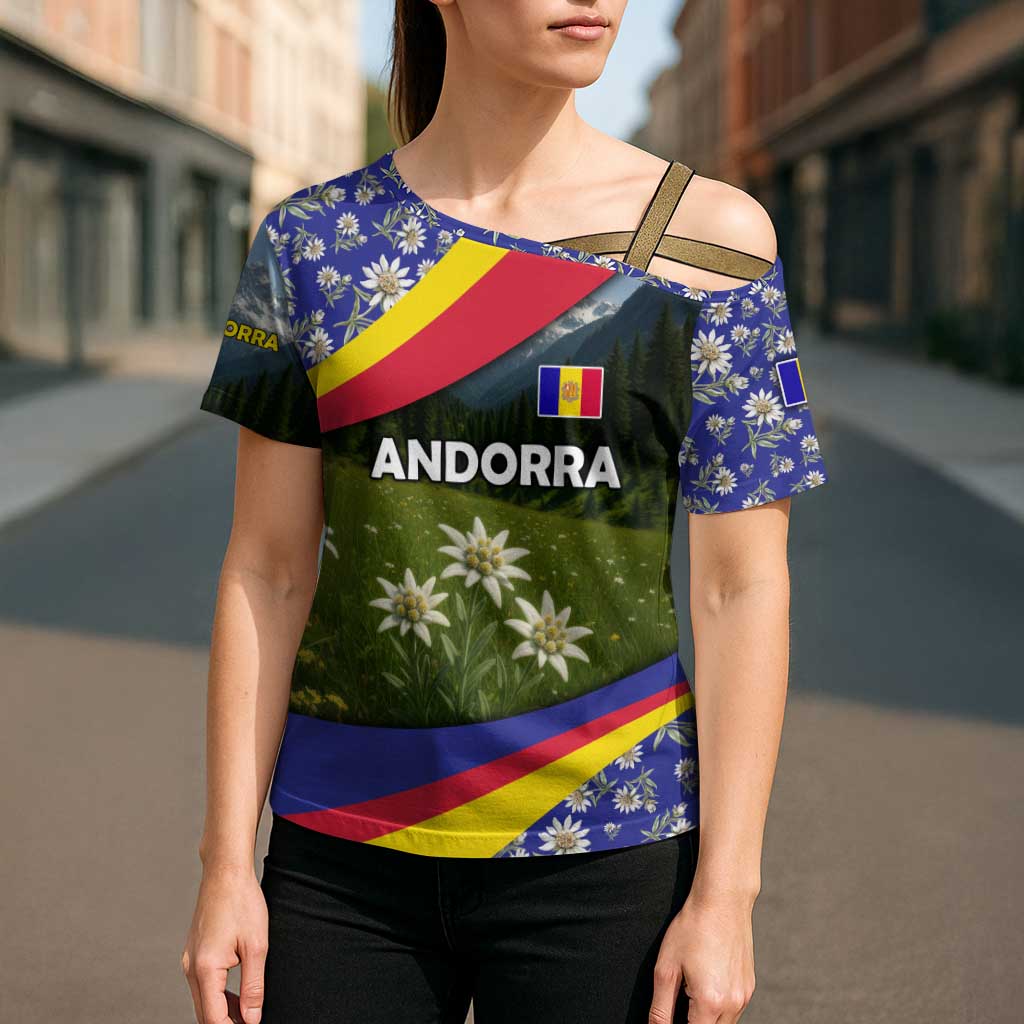 Andorra Cross Shoulder Shirt with Edelweiss Mountain Landscape Design - Wonder Print Shop