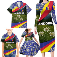 Andorra Family Matching Long Sleeve Bodycon Dress and Hawaiian Shirt with Edelweiss Mountain Landscape Design - Wonder Print Shop