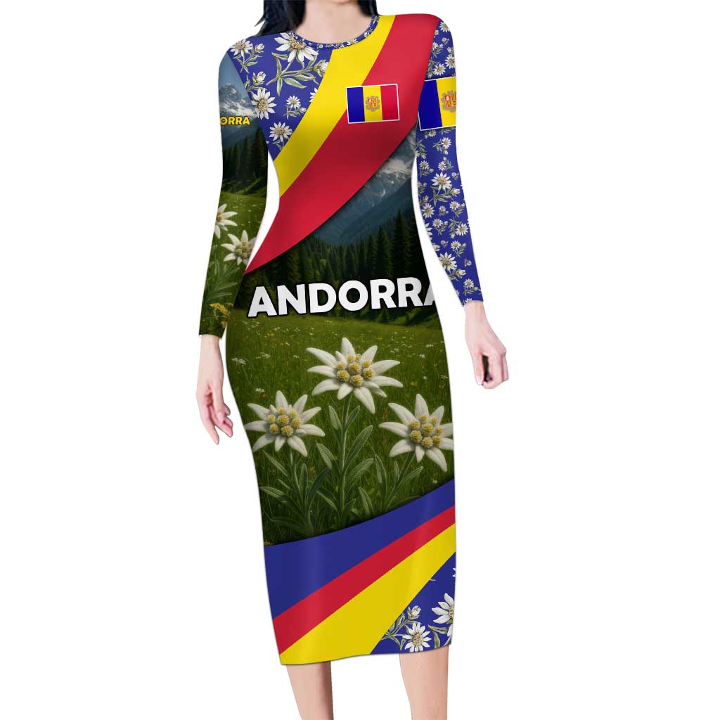 Andorra Family Matching Long Sleeve Bodycon Dress and Hawaiian Shirt with Edelweiss Mountain Landscape Design - Wonder Print Shop