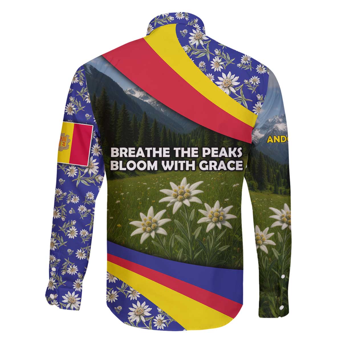 Andorra Family Matching Off The Shoulder Long Sleeve Dress and Hawaiian Shirt with Edelweiss Mountain Landscape Design - Wonder Print Shop