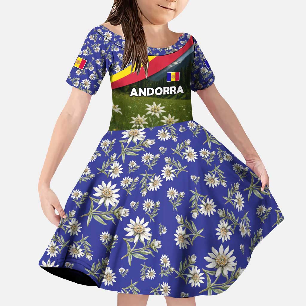 Andorra Family Matching Off Shoulder Maxi Dress and Hawaiian Shirt with Edelweiss Mountain Landscape Design - Wonder Print Shop