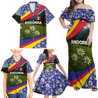 Andorra Family Matching Off Shoulder Maxi Dress and Hawaiian Shirt with Edelweiss Mountain Landscape Design - Wonder Print Shop
