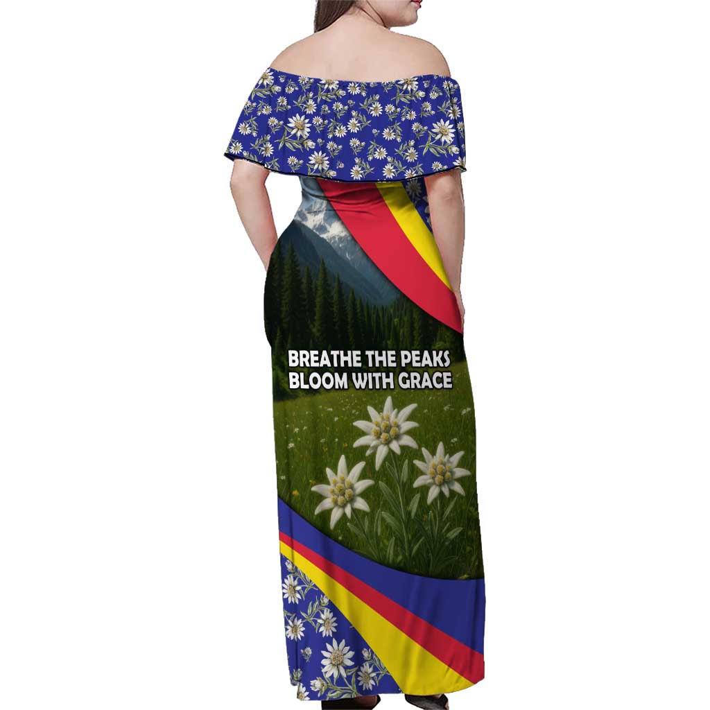 Andorra Family Matching Off Shoulder Maxi Dress and Hawaiian Shirt with Edelweiss Mountain Landscape Design - Wonder Print Shop
