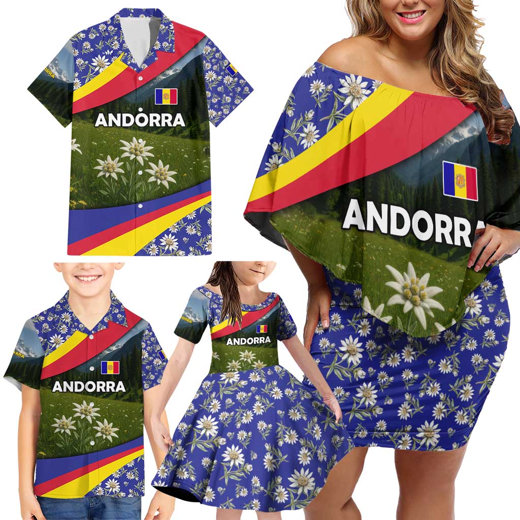Andorra Family Matching Off Shoulder Short Dress and Hawaiian Shirt with Edelweiss Mountain Landscape Design - Wonder Print Shop