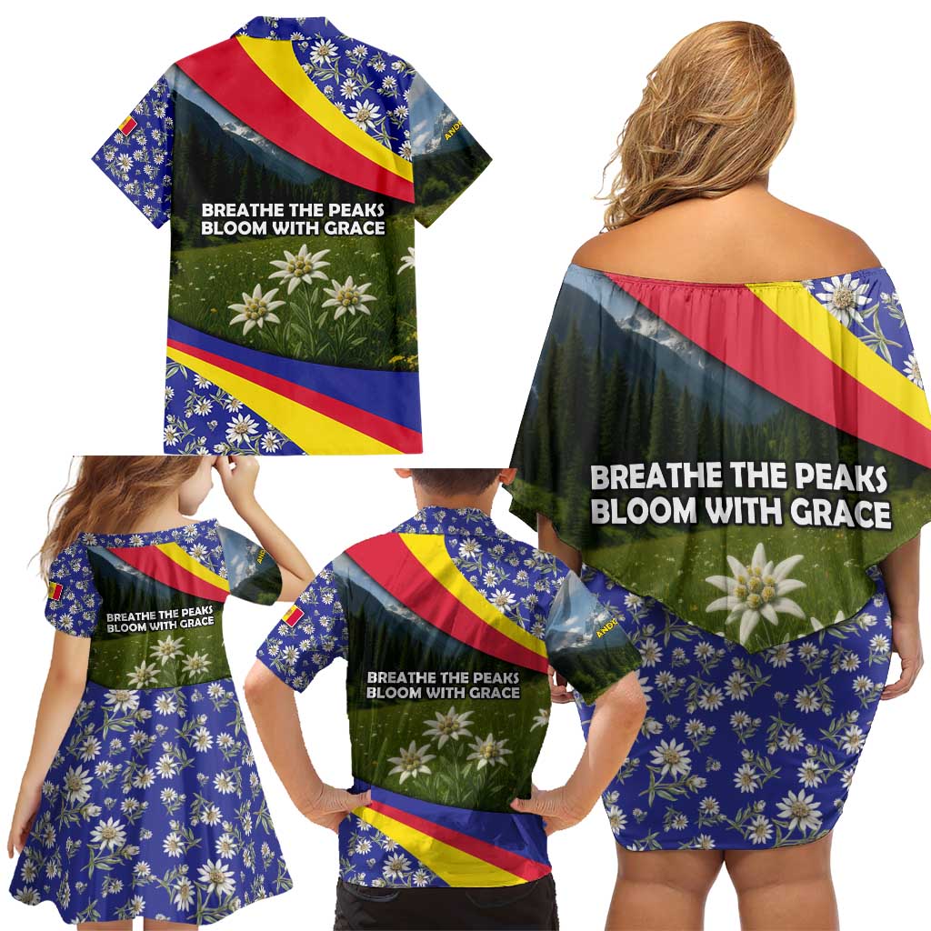 Andorra Family Matching Off Shoulder Short Dress and Hawaiian Shirt with Edelweiss Mountain Landscape Design - Wonder Print Shop