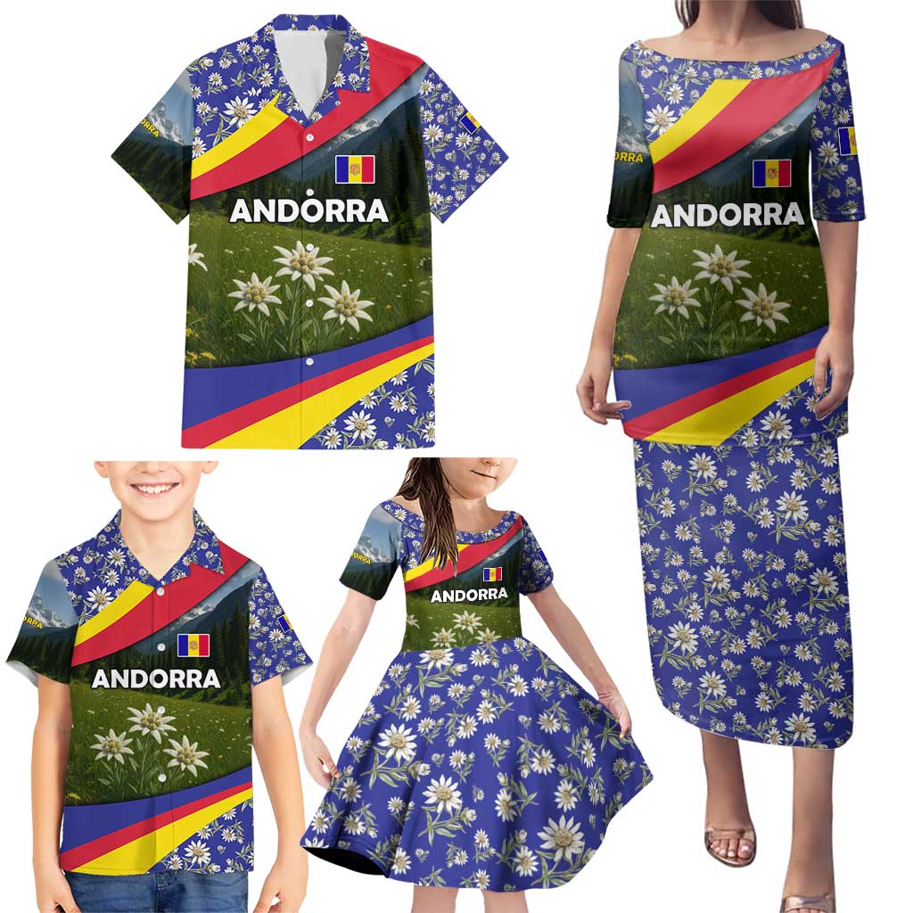 Andorra Family Matching Puletasi and Hawaiian Shirt with Edelweiss Mountain Landscape Design - Wonder Print Shop