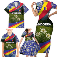 Andorra Family Matching Short Sleeve Bodycon Dress and Hawaiian Shirt with Edelweiss Mountain Landscape Design - Wonder Print Shop