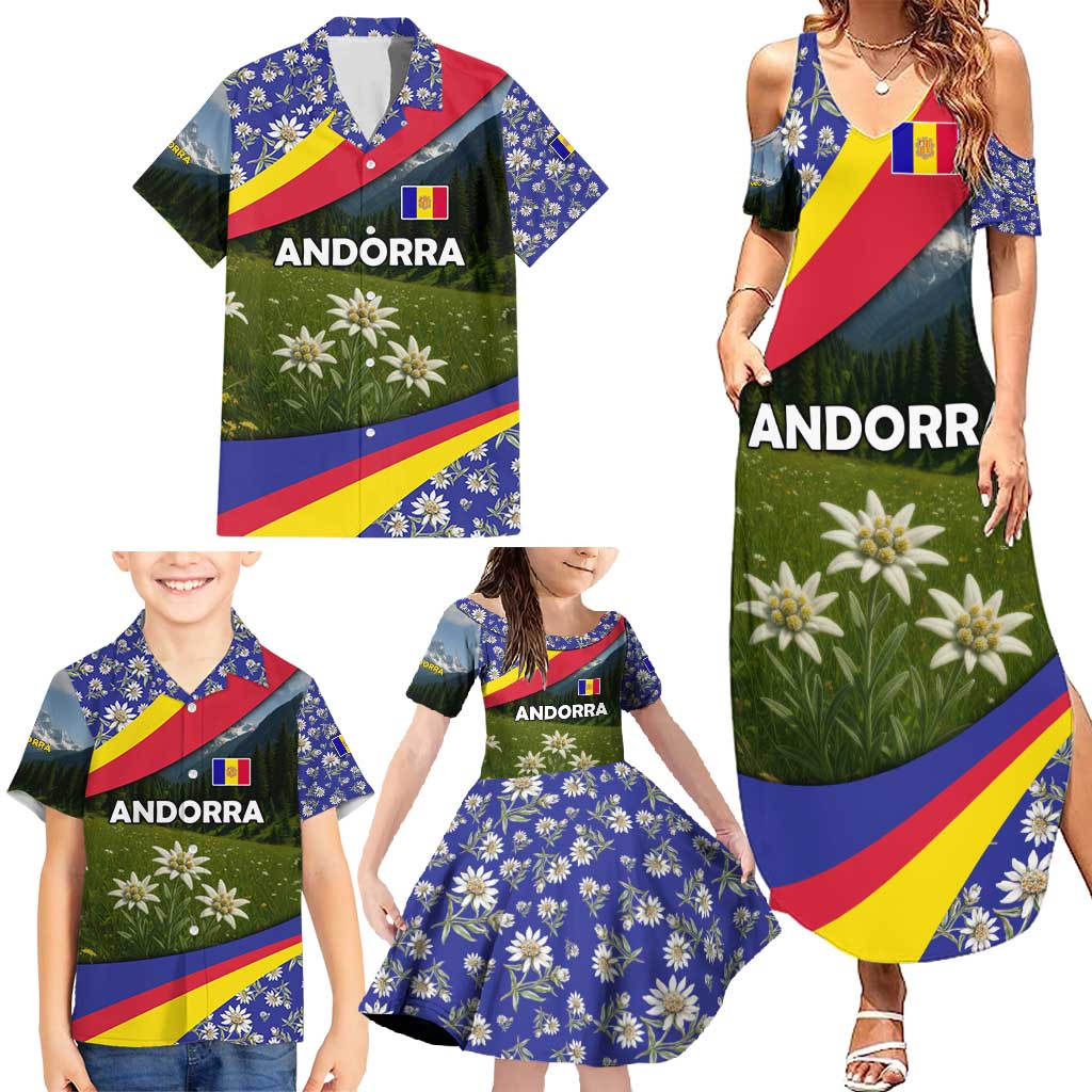 Andorra Family Matching Summer Maxi Dress and Hawaiian Shirt with Edelweiss Mountain Landscape Design - Wonder Print Shop