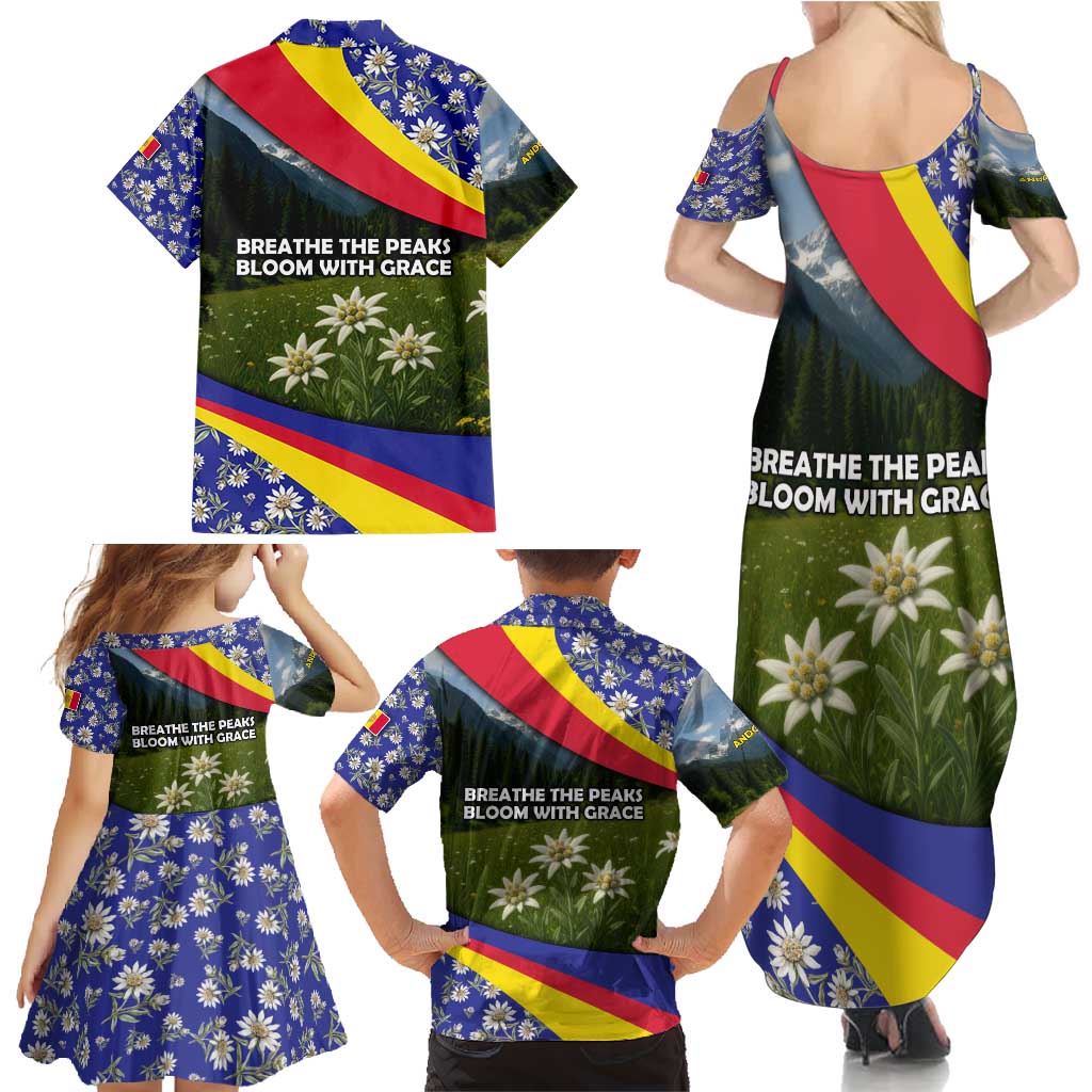 Andorra Family Matching Summer Maxi Dress and Hawaiian Shirt with Edelweiss Mountain Landscape Design - Wonder Print Shop