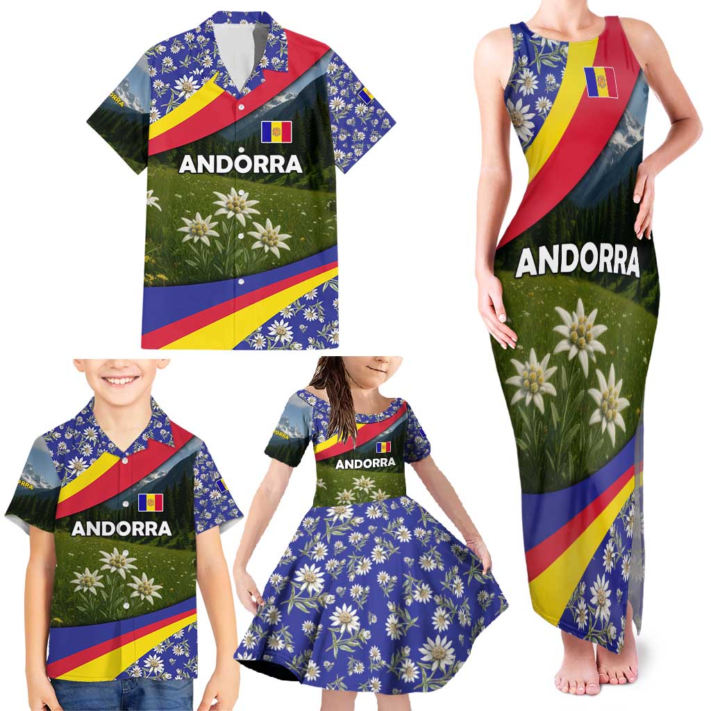 Andorra Family Matching Tank Maxi Dress and Hawaiian Shirt with Edelweiss Mountain Landscape Design - Wonder Print Shop